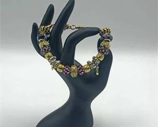 Gold, Black Pink Charm Bracelet 