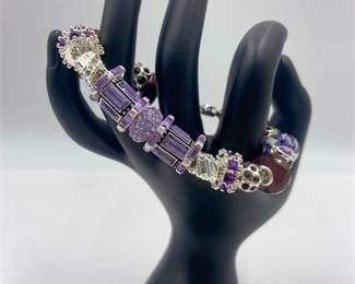 Sterling Silver Magenta Violet Charm Bracelet 