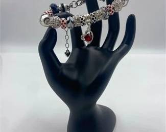 Sterling, Red Black Charm Bracelet 