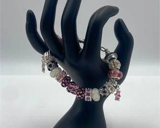 Sterling Crystal Pink Charm Bracelet 
