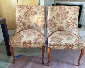 Pair of Stunning Vintage Upholstered Side Chairs, slight bit of minor wear, overall in nice condition, 36" H x 21" W x 17" D seat, priced as a set for $450