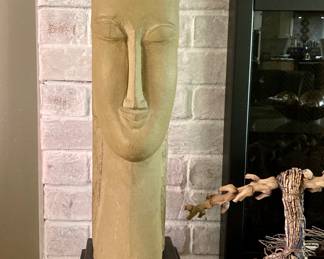 Statue Head, Tete Le Femme by Modigliani - This is an Approved Reproduction of the actual Statue that is located at the Louvre in Paris, weighs about 32 lbs, has some damage - $625