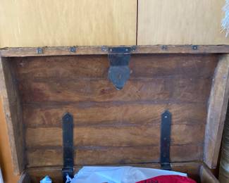 Antique Hump Back Trunk, Hope Chest, Wedding Dowry Chest, made of wood, tin metal, and brass - wood wheels, 24" W x 17" H x 15" D, $250