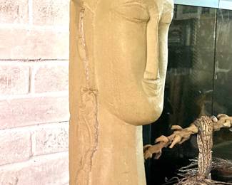 Statue Head, Tete Le Femme by Modigliani - This is an Approved Reproduction of the actual Statue that is located at the Louvre in Paris, weighs about 32 lbs, has some damage - $625