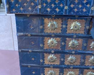 Antique Hump Back Trunk, Hope Chest, Wedding Dowry Chest, made of wood, tin metal, and brass - wood wheels, 24" W x 17" H x 15" D, $250