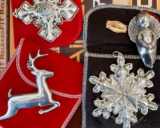 Vintage Sterling Silver Collectors Christmas Ornaments ranging $50-75. Gotham, Reed & Barton, Topazio. 