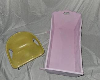 Vintage handmade doll bed and chair