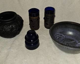 Black amethyst vase and blue decor
