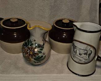pitchers and vintage bean pots