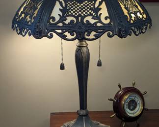 Pair of Slag Glass Lamps