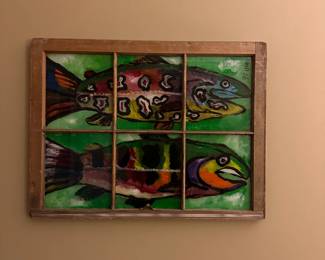 Painted Window Frame - Two Fish