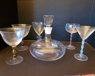Beatuful Decanter And Assorted Glasses