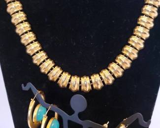 Gold Toned Necklace (18") And Earrings