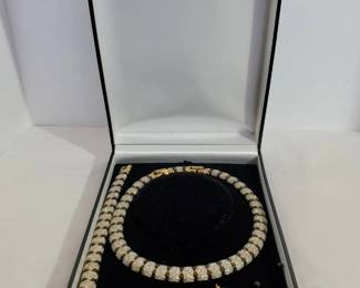 Glass Bead Rhinestone Choker, Bracelet And Earrings	