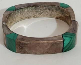 Sterling 950 And Malachite Hinged Bracelet - Vintage