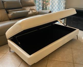 Large White Leather Storage Ottoman