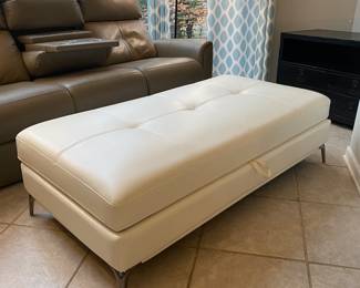 Large White Leather Storage Ottoman