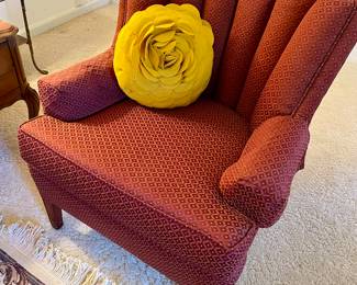 small club chair with maroon fabric