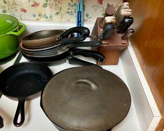 cast iron , knives, skillets