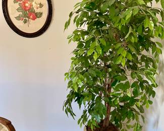 artificial ficus tree, framed camellia print