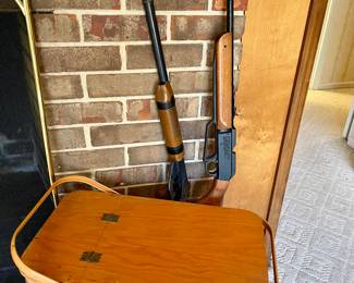 vintage picnic basket, bb gun and pellet gun