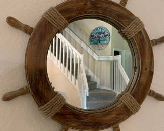 Wood Ship Wheel Mirror       $34.00