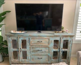 4 door Side Board / TV Stand in Washed Blue Shabby Chic                $481.00                                                                                   L 6’
W 16”
H 38”                                                 