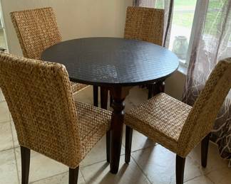 Round Dining Table and 4 Rattan High Back Chairs $168.00                                                                                                              40” Dm
H 31”

Chairs
Seat H 18”
Seat W 18
Seat D 17
H 39”