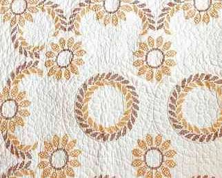  004 White Gold Wreath Handmade Cross Stitch Quilt Vintage