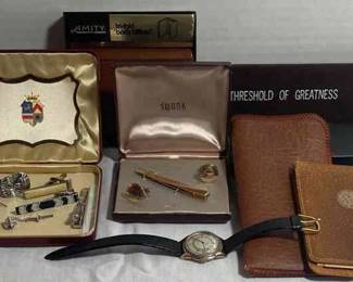 Mens Accessories Gruen Watch, Amity Cowhide TriFold Wallet, Swank Cufflinks And Money Clips, Pocket Pens