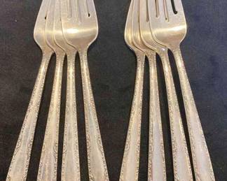 Eight Gorham Camellia Sterling Silver Salad Forks 