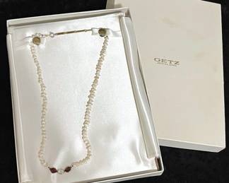  005 14k Gold Necklace With Freshwater Pearls, White Topaz, Garnet