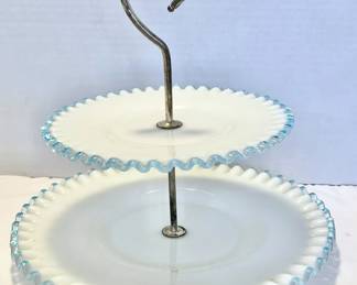 Vintage 1940s Fenton Aqua Crest 2Tier Serving Tray 