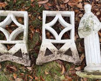 Two Identical Concrete Breeze Blocks And St. Francis Of Assisi Statue