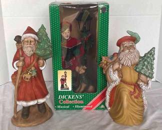 Two Ceramic Santas And Dickens Collection Caroler 