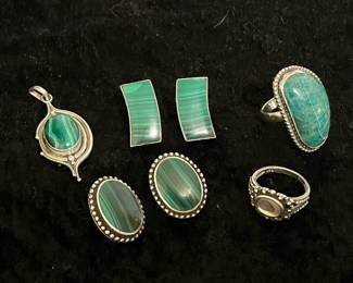  009 Sterling Silver Jewlery W Malachite, Adventurine, Abalone