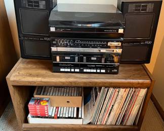 Fisher StudioStandard Turntable, Speakers, Records,  Rolling Cart