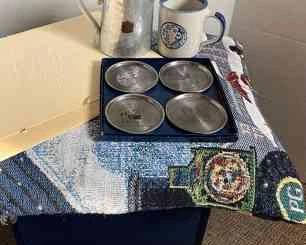 Proctor Gamble Pewter Coasters, Prints, Blanket, Mugs,  Chest