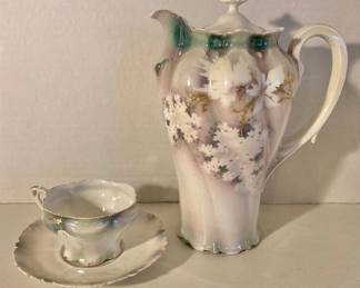 Antique RS Prussia Chocolate Pot Teacup With Saucer