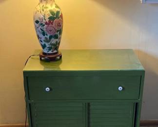 Floral Chinoiserie Lamp Green Vintage Accent Table