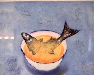 Two J. Harwood fish food lithographs