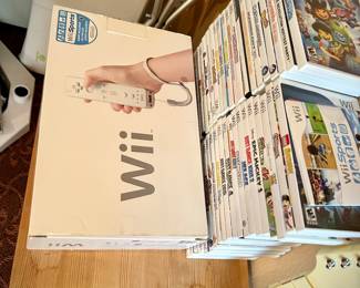 Wii games, drums, and guitar