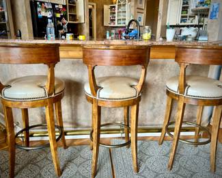 3 leather swivel bar stools with nail head trim