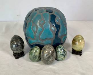 Round Ceramic Vase, Stone Eggs
