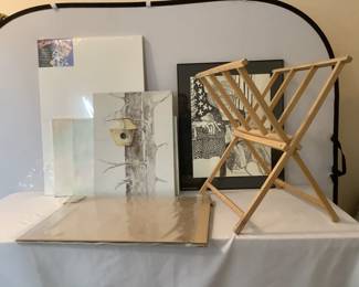 Canvas Drying Rack & Art Supplies
