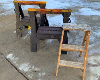 Step Stool Ladder, WorkForce Saw Horses, & Wood