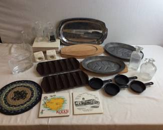  Aluminum Meat Plates and Glass Bottles
