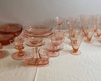  Blush Pink Etched & Clear Glassware
