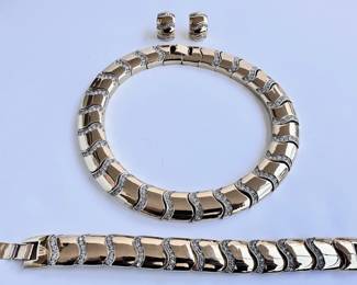 Givenchy Vintage Designer Parure: Gold Tone & Pave Crystal Rhinestone Necklace, Bracelet & Earrings
Lot #: 25