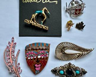 8 Pins Brooches, Some Vintage, New Cookie Lee Gymnastics Pin
Lot #: 126